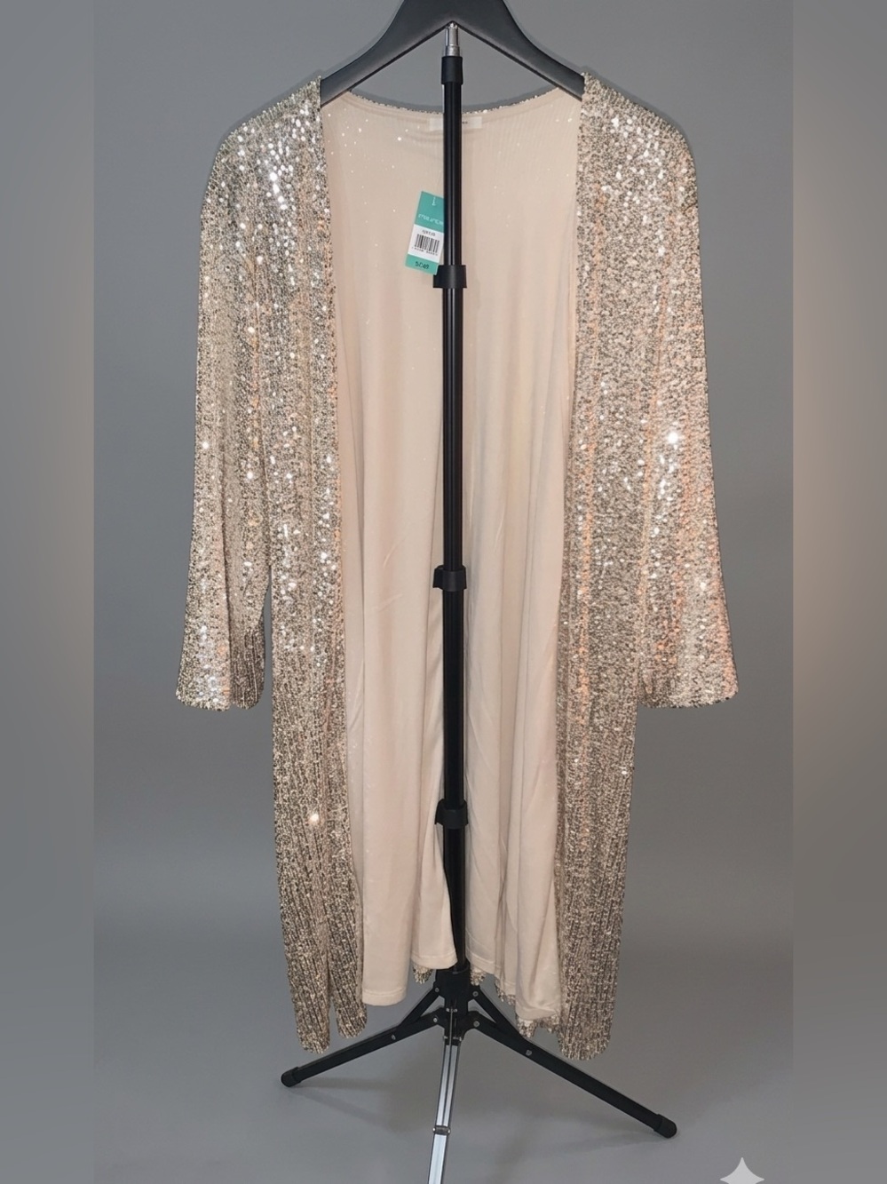 Maurices Champagne Sequin Open-Front Duster